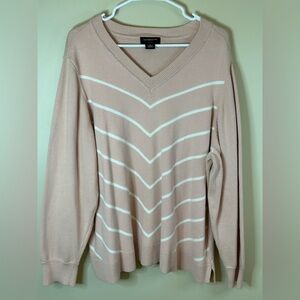 Liz Claiborne 3X Pink & White Chevron V-Neck Sweater - P2P 27”